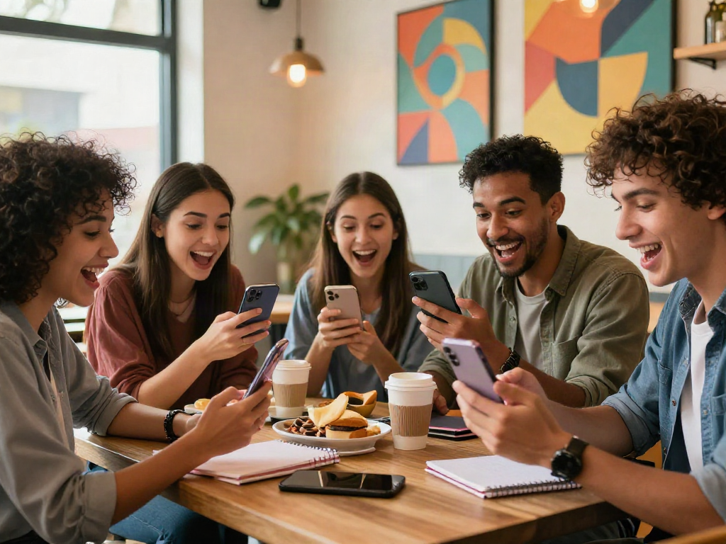 Engaging spicy chat among friends at a café with vibrant ambiance.