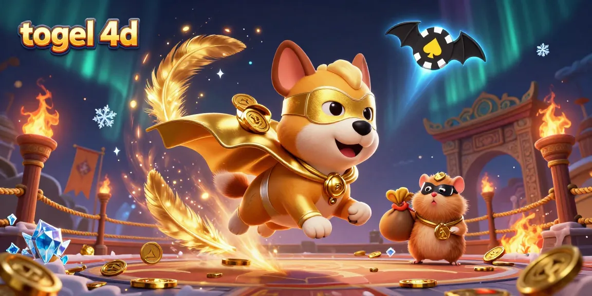 Experience thrilling togel 4d gameplay with a dynamic superhero dog and hamster delivering gold coins.