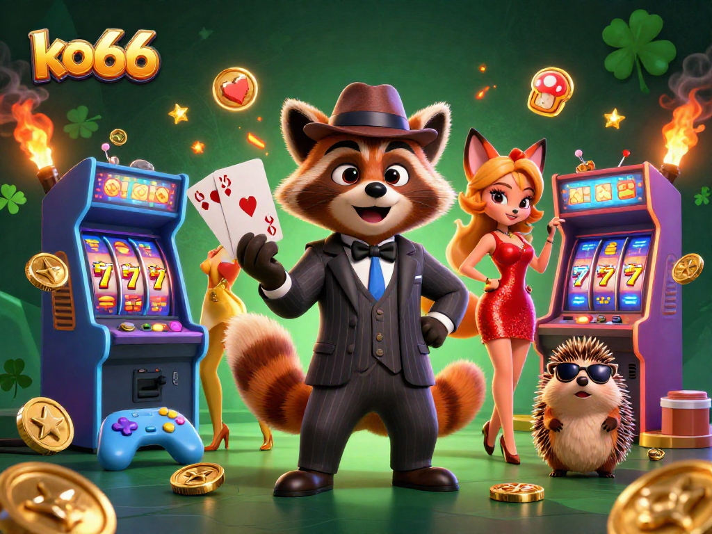 Experience excitement at ko66 with a suave raccoon, charming fox, and dynamic gaming elements.