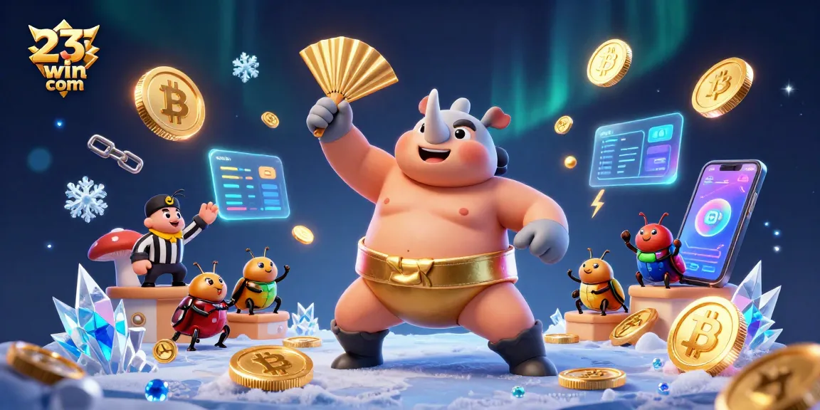Win with excitement playing games at 23win com, featuring a dynamic 3D casino scene.
