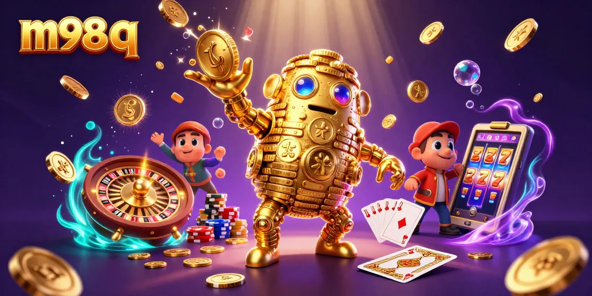 Experience top-tier gaming with m98 q, featuring a golden golem and dazzling casino elements.