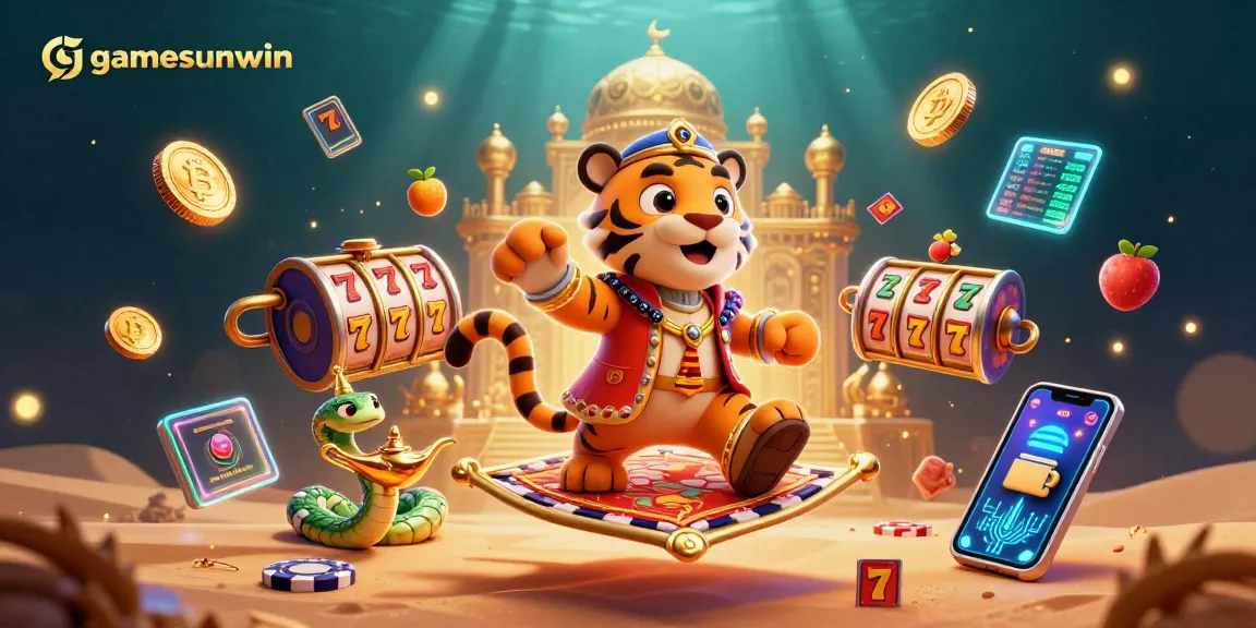 Join the excitement at gamesunwin with a vibrant illustration of slot gameplay featuring a tiger sultan.